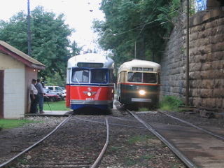 A preserved Philadelphia-era PCC streetcar, illustrating the city's transit history during the 1944 PTC strike