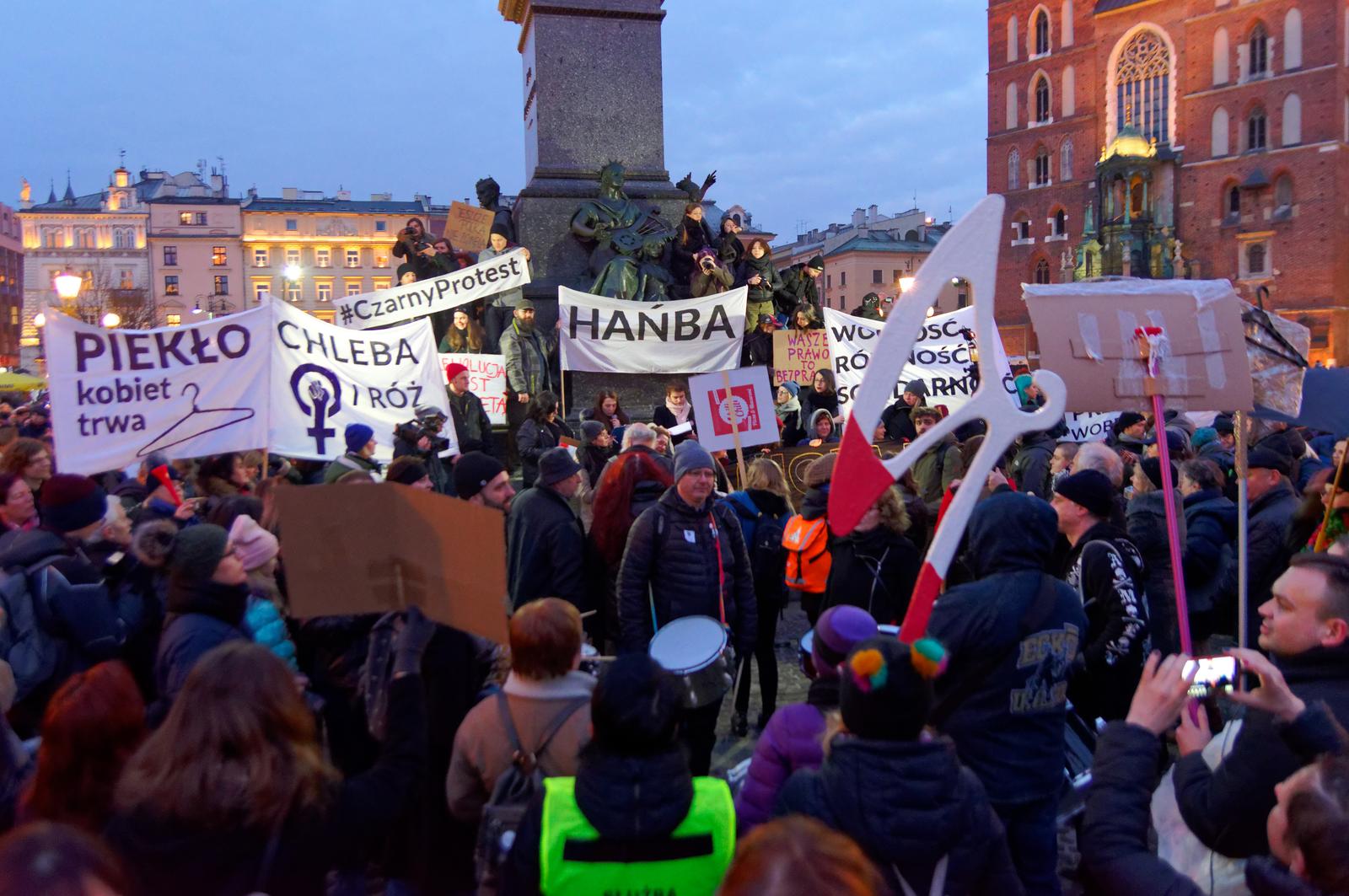 Demonstrators at the 2018 Black Friday (Czarny Piątek) women's strike in Poland protesting abortion restrictions