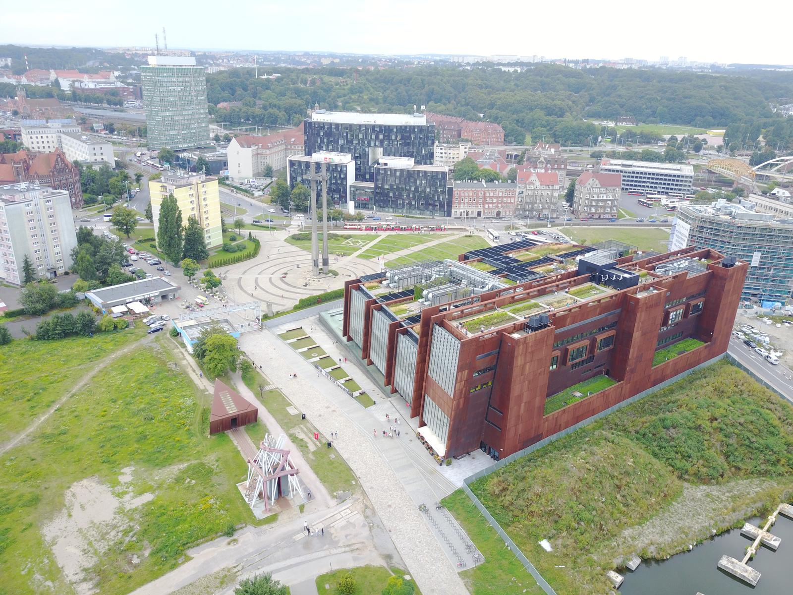 Aerial view of the Gdańsk Shipyard, site of the 1980 Solidarity strike that produced Polish workers' economic rights