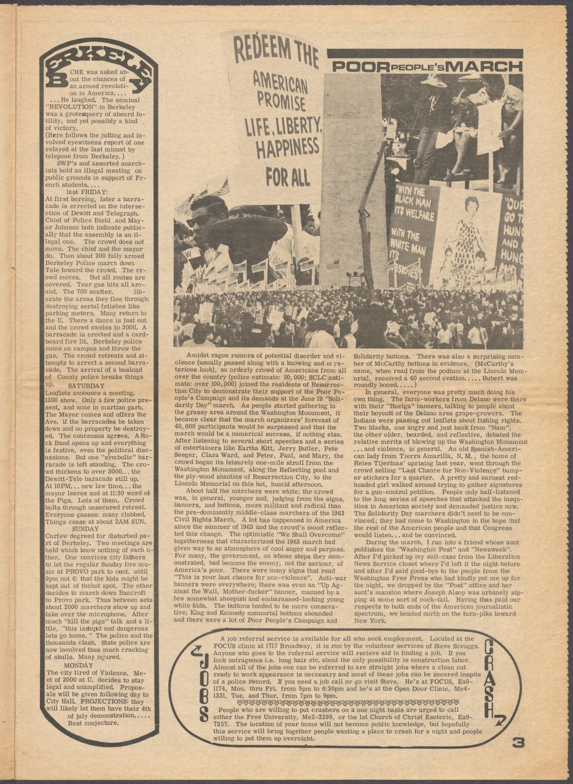 Helix newspaper (1968) covering the Poor People's Campaign demanding federal action on poverty