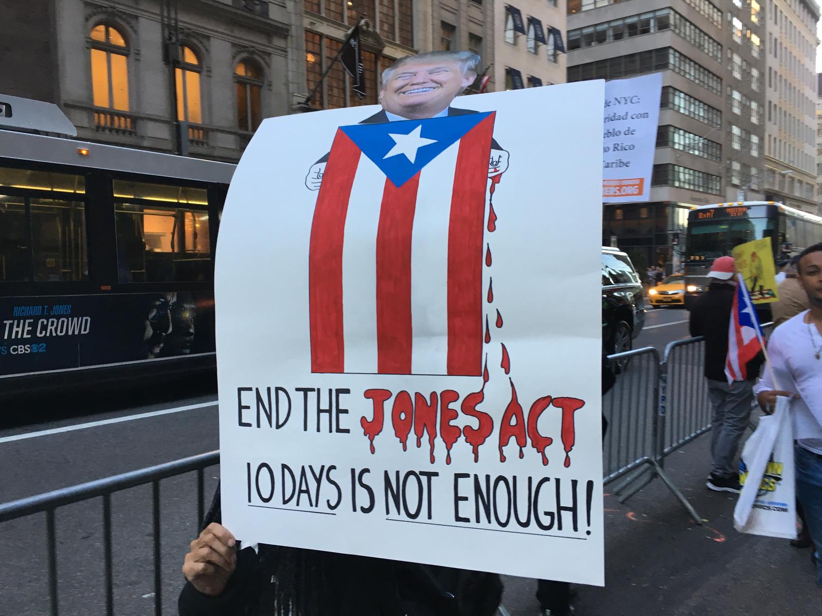 Anti-Jones Act protest sign at a demonstration against U.S. Navy presence on Vieques